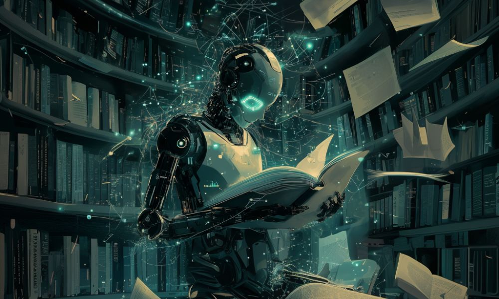 Allucinazioni ai, immagine robot umanoide che legge un libro