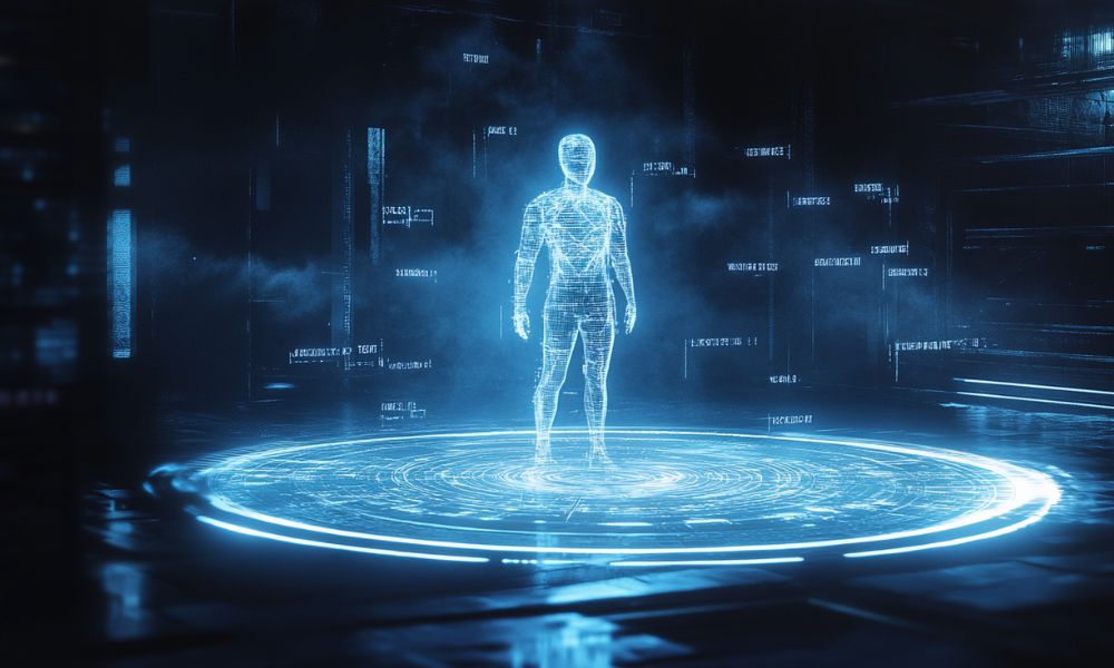 Prompt engineering, ologramma di una persona fatta di dati