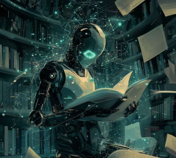 Allucinazioni ai, immagine robot umanoide che legge un libro