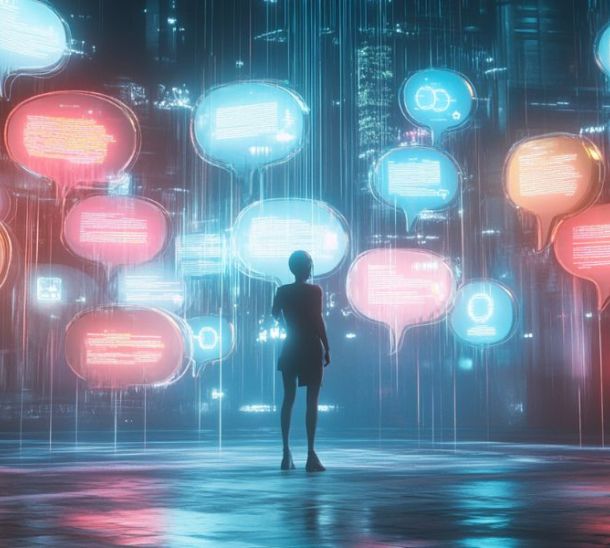 Prompt design Ai errori di evitare, uomo immerso in un mondo digitale